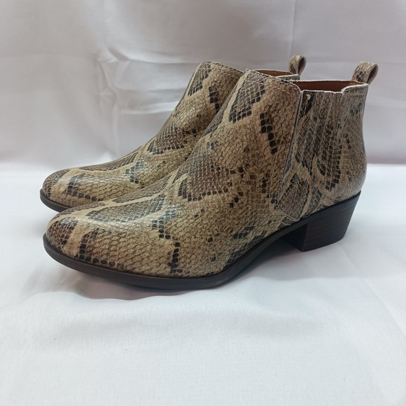 Lucky Brand Shoes - Lucky Brand Leather Snake Print Zipper Ankle Booties Womens 9M Casual‎ Boots